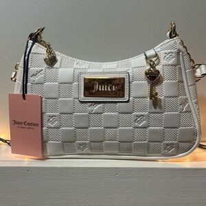 Juicy Couture White Checker Embossed Shoulder Bag with Gold Charms